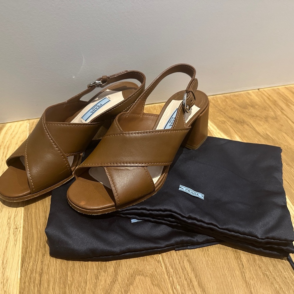 Prada Women's Brown Leather Slingback Heels